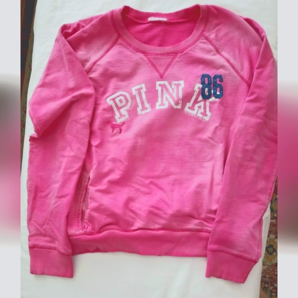Victoria's Secret Pink RARE 100% Cotton Sweatshirt Size M L large Barbie Pink